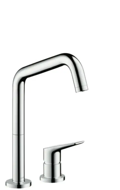 Spültischmischer von AXOR mit schwenkbarem Auslauf und separatem Bedienhebel. Hochwertige Chromoberfläche, modernes Design.